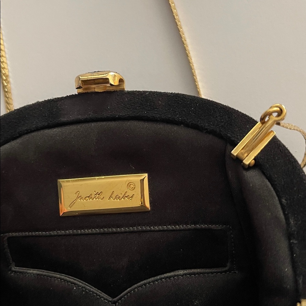 Vintage Judith Leiber Black Suede Embroidered Evening Bag with Gold Hardware - Picture 3 of 7